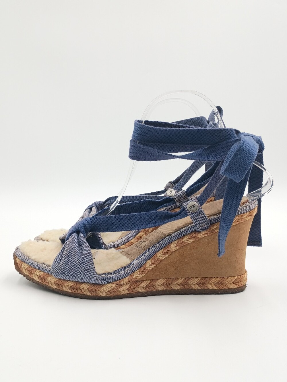 UGG Amelie Wedge Sandal Platform Espadrille 9 Blue Coastal Americana Boho